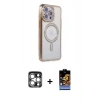 MARSİLYAN™- iPhone 15 Pro Max Kılıf Zirve Doku Prime - Siyah Buffer Hayalet Cam Ekran Koruyucu + PVD Metal Kamera Lens - GS