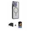 MARSİLYAN™- iPhone 15 Pro Max Kılıf Zirve Doku Prime - Siyah Buffer Hayalet Cam Ekran Koruyucu + Lacivert Raze Metal Kamera Lens