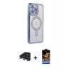 MARSİLYAN™- iPhone 15 Pro Max Kılıf Zirve Doku Prime - Siyah Buffer Hayalet Cam Ekran Koruyucu + Lacivert Raze Metal Kamera Lens