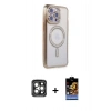 MARSİLYAN™- iPhone 15 Pro Max Kılıf Zirve Doku Prime - Siyah Buffer Hayalet Cam Ekran Koruyucu + PVD Metal Kamera Lens - GI