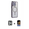 MARSİLYAN™- iPhone 15 Pro Max Kılıf Zirve Doku Prime - Siyah Buffer Hayalet Cam Ekran Koruyucu + PVD Metal Kamera Lens - LT