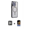 MARSİLYAN™- iPhone 15 Pro Max Kılıf Zirve Doku Prime - Siyah Buffer Hayalet Cam Ekran Koruyucu + PVD Metal Kamera Lens - GI