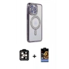 MARSİLYAN™- iPhone 15 Pro Max Kılıf Zirve Doku Prime - Siyah Buffer Hayalet Cam Ekran Koruyucu + PVD Metal Kamera Lens - TU