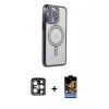 MARSİLYAN™- iPhone 15 Pro Max Kılıf Zirve Doku Prime - Siyah Buffer Hayalet Cam Ekran Koruyucu + PVD Metal Kamera Lens - LT