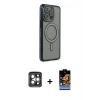 MARSİLYAN™- iPhone 15 Pro Max Kılıf Zirve Doku Prime - Siyah Buffer Hayalet Cam Ekran Koruyucu + PVD Metal Kamera Lens - GI