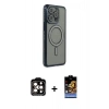MARSİLYAN™- iPhone 15 Pro Max Kılıf Zirve Doku Prime - Siyah Buffer Hayalet Cam Ekran Koruyucu + PVD Metal Kamera Lens - TU