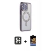 MARSİLYAN™- iPhone 15 Pro Max Kılıf Zirve Doku Prime - Siyah Buffer Hayalet Cam Ekran Koruyucu + PVD Metal Kamera Lens - GI