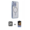 MARSİLYAN™- iPhone 15 Pro Max Kılıf Zirve Doku Prime - Siyah Buffer Hayalet Cam Ekran Koruyucu + PVD Metal Kamera Lens - GI