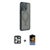MARSİLYAN™- iPhone 15 Pro Max Kılıf Zirve Doku Prime - Siyah Buffer Hayalet Cam Ekran Koruyucu + PVD Metal Kamera Lens - LT