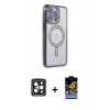 MARSİLYAN™- iPhone 15 Pro Max Kılıf Zirve Doku Prime - Siyah Buffer Hayalet Cam Ekran Koruyucu + PVD Metal Kamera Lens - SH