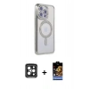 MARSİLYAN™- iPhone 15 Pro Max Kılıf Zirve Doku Prime - Siyah Buffer Hayalet Cam Ekran Koruyucu + PVD Metal Kamera Lens - SH