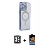 MARSİLYAN™- iPhone 15 Pro Max Kılıf Zirve Doku Prime - Siyah Buffer Hayalet Cam Ekran Koruyucu + PVD Metal Kamera Lens - SH