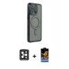 MARSİLYAN™- iPhone 15 Pro Max Kılıf Zirve Doku Prime - Siyah Buffer Hayalet Cam Ekran Koruyucu + PVD Metal Kamera Lens - SH