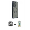MARSİLYAN™- iPhone 15 Pro Max Kılıf Zirve Doku Prime - Siyah Polymer Nano Ekran Koruyucu + PVD Metal Kamera Lens - GI