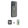 MARSİLYAN™- iPhone 15 Pro Max Kılıf Zirve Doku Prime - Siyah Polymer Nano Ekran Koruyucu + PVD Metal Kamera Lens - SH