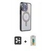 MARSİLYAN™- iPhone 15 Pro Max Kılıf Zirve Doku Prime - Siyah Polymer Nano Ekran Koruyucu + PVD Metal Kamera Lens - SH