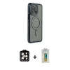 MARSİLYAN™- iPhone 15 Pro Max Kılıf Zirve Doku Prime - Siyah Polymer Nano Ekran Koruyucu + PVD Metal Kamera Lens - TU