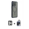 MARSİLYAN™- iPhone 15 Pro Max Kılıf Zirve Doku Prime - Siyah Vanessa Magic Cam + Gümüş PVD Metal Kamera Lens
