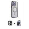 MARSİLYAN™- iPhone 15 Pro Max Kılıf Zirve Doku Prime - Siyah Vanessa Magic Cam + Lacivert PVD Metal Kamera Lens
