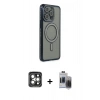 MARSİLYAN™- iPhone 15 Pro Max Kılıf Zirve Doku Prime - Siyah Vanessa Magic Hayalet Cam + PVD Metal Kamera Lens - GI