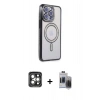 MARSİLYAN™- iPhone 15 Pro Max Kılıf Zirve Doku Prime - Siyah Vanessa Magic Hayalet Cam + PVD Metal Kamera Lens - GI