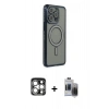 MARSİLYAN™- iPhone 15 Pro Max Kılıf Zirve Doku Prime - Siyah Vanessa Magic Hayalet Cam + PVD Metal Kamera Lens - GS