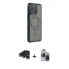 MARSİLYAN™- iPhone 15 Pro Max Kılıf Zirve Doku Prime - Siyah Vanessa Magic Hayalet Cam + Gümüş Raze Metal Kamera Lens