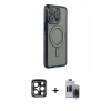 MARSİLYAN™- iPhone 15 Pro Max Kılıf Zirve Doku Prime - Siyah Vanessa Magic Hayalet Cam + PVD Metal Kamera Lens - LT