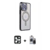 MARSİLYAN™- iPhone 15 Pro Max Kılıf Zirve Doku Prime - Siyah Vanessa Magic Hayalet Cam + PVD Metal Kamera Lens - LT