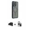 MARSİLYAN™- iPhone 15 Pro Max Kılıf Zirve Doku Prime - Siyah Vanessa Magic Hayalet Cam + Raze Metal Kamera Lens - TMGI