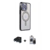 MARSİLYAN™- iPhone 15 Pro Max Kılıf Zirve Doku Prime - Siyah Vanessa Magic Hayalet Cam + Raze Metal Kamera Lens - LT