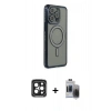 MARSİLYAN™- iPhone 15 Pro Max Kılıf Zirve Doku Prime - Siyah Vanessa Magic Hayalet Cam + PVD Metal Kamera Lens - SH