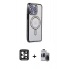MARSİLYAN™- iPhone 15 Pro Max Kılıf Zirve Doku Prime - Siyah Vanessa Magic Hayalet Cam + PVD Metal Kamera Lens - SH