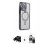 MARSİLYAN™- iPhone 15 Pro Max Kılıf Zirve Doku Prime - Siyah Vanessa Magic Hayalet Cam + Raze Metal Kamera Lens - SH