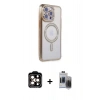 MARSİLYAN™- iPhone 15 Pro Max Kılıf Zirve Doku Prime - Siyah Vanessa Magic Hayalet Cam + Turuncu PVD Metal Kamera Lens