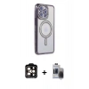 MARSİLYAN™- iPhone 15 Pro Max Kılıf Zirve Doku Prime - Siyah Vanessa Magic Hayalet Cam + Turuncu PVD Metal Kamera Lens