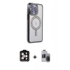 MARSİLYAN™- iPhone 15 Pro Max Kılıf Zirve Doku Prime - Siyah Vanessa Magic Hayalet Cam + Turuncu PVD Metal Kamera Lens