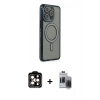 MARSİLYAN™- iPhone 15 Pro Max Kılıf Zirve Doku Prime - Siyah Vanessa Magic Hayalet Cam + Turuncu PVD Metal Kamera Lens