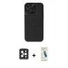 MARSİLYAN™- iPhone 15 Pro Max Kılıf Zirve Işık Serisi - Şeffaf Pasifik Cam Ekran Koruyucu + PVD Metal Kamera Lens - SH
