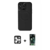 MARSİLYAN™- iPhone 15 Pro Max Kılıf Zirve Işık Serisi - Siyah 360 Mat Full Body Arka Koruyucu + PVD Metal Kamera Lens - GS