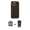 MARSİLYAN™- iPhone 15 Pro Max Kılıf Zirve Işık Serisi - Siyah 360 Mat Full Body Arka Koruyucu + PVD Metal Kamera Lens - LT