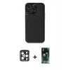 MARSİLYAN™- iPhone 15 Pro Max Kılıf Zirve Işık Serisi - Siyah 360 Mat Full Body Arka Koruyucu + PVD Metal Kamera Lens - LT