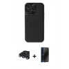 MARSİLYAN™- iPhone 15 Pro Max Kılıf Zirve Işık Serisi - Siyah 3D Antistatik Hayalet Cam Ekran Koruyucu + Raze Metal Kamera Lens - LT