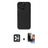 MARSİLYAN™- iPhone 15 Pro Max Kılıf Zirve Işık Serisi - Siyah 3D Antistatik Mat Seramik Nano Ekran Koruyucu + Siyah PVD Metal Kamera Lens