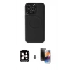 MARSİLYAN™- iPhone 15 Pro Max Kılıf Zirve Işık Serisi - Siyah 3D Antistatik Mat Seramik Nano Ekran Koruyucu + PVD Metal Kamera Lens - TU