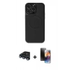 MARSİLYAN™- iPhone 15 Pro Max Kılıf Zirve Işık Serisi - Siyah 3D Antistatik Mat Seramik Nano Ekran Koruyucu + Raze Metal Kamera Lens - LT