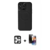 MARSİLYAN™- iPhone 15 Pro Max Kılıf Zirve Işık Serisi - Siyah 3D Antistatik Mat Seramik Nano Ekran Koruyucu + PVD Metal Kamera Lens - GS