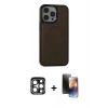 MARSİLYAN™- iPhone 15 Pro Max Kılıf Zirve Işık Serisi - Siyah 3D Antistatik Mat Seramik Nano Ekran Koruyucu + Lacivert PVD Metal Kamera Lens