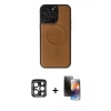 MARSİLYAN™- iPhone 15 Pro Max Kılıf Zirve Işık Serisi - Siyah 3D Antistatik Mat Seramik Nano Ekran Koruyucu + Lacivert PVD Metal Kamera Lens