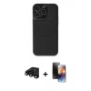 MARSİLYAN™- iPhone 15 Pro Max Kılıf Zirve Işık Serisi - Siyah 3D Antistatik Mat Seramik Nano Ekran Koruyucu + Siyah Raze Metal Kamera Lens